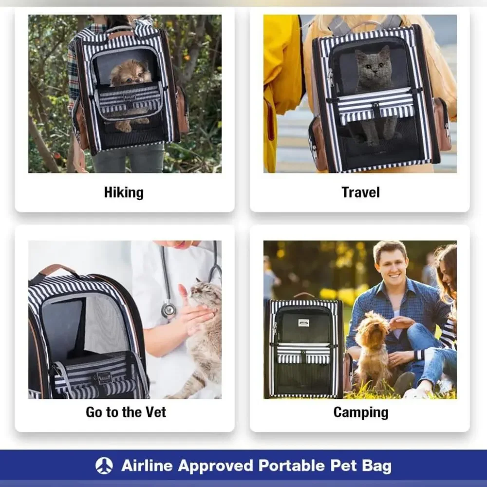 Striped Navy & White Expandable Pet Carrier Travel Bag by